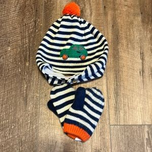 Mini Boden size 2-3T toboggan and mittens. Fleece lined. Gently used.